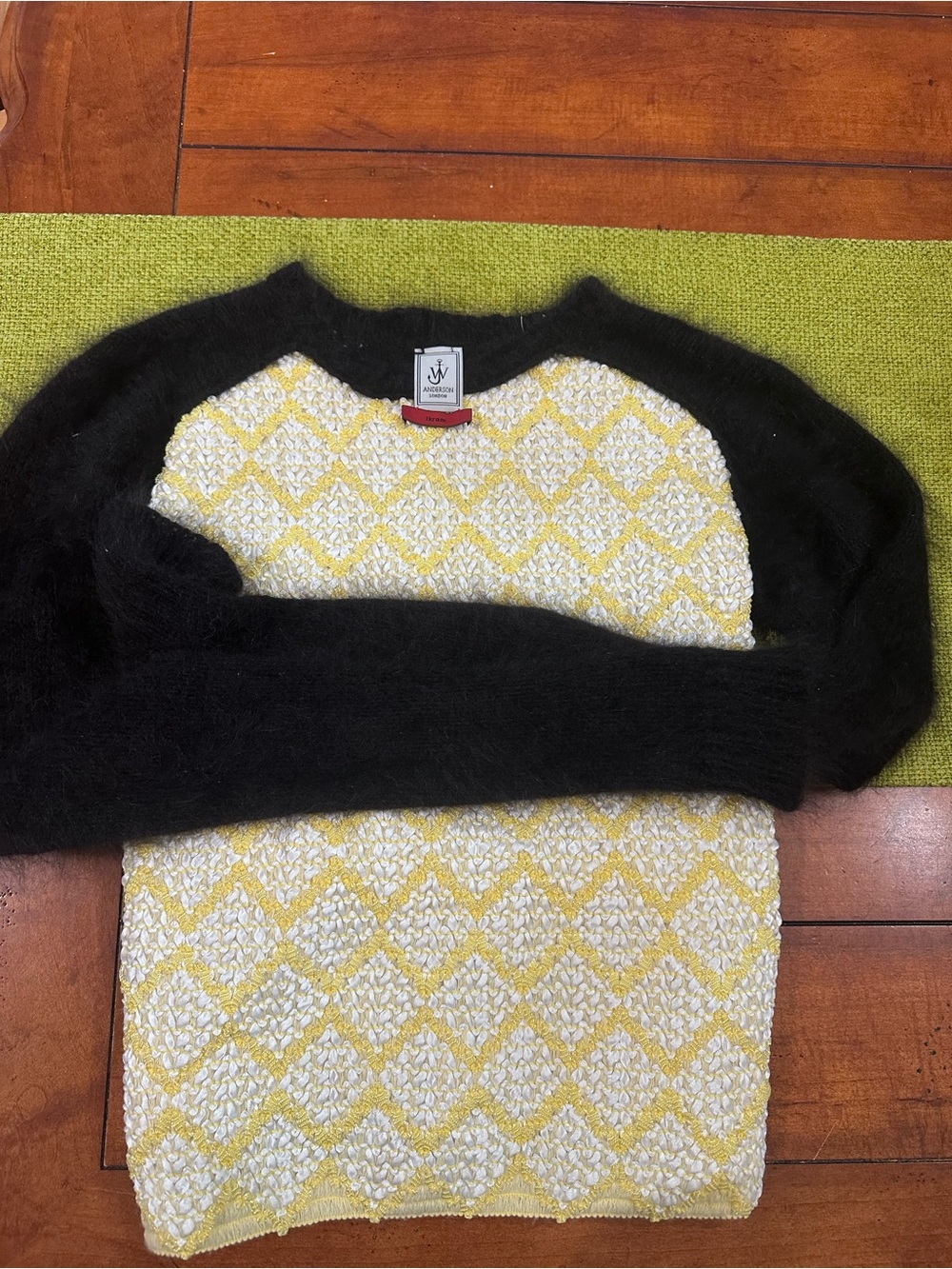 JW Anderson London  Black and Yellow Diamond Pattern Crewneck Sweater